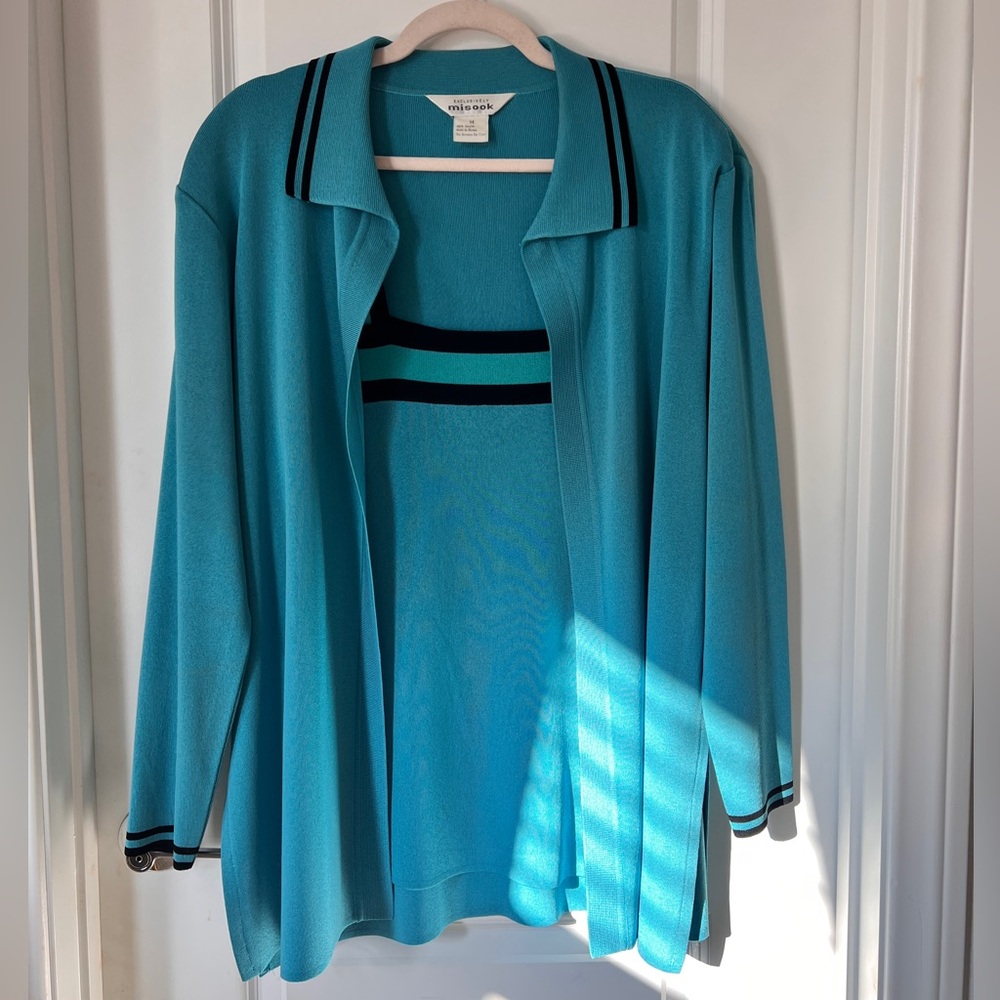 Misook Vintage Acrylic Top & Blazer Set Teal Made in Korea Women’s Medium